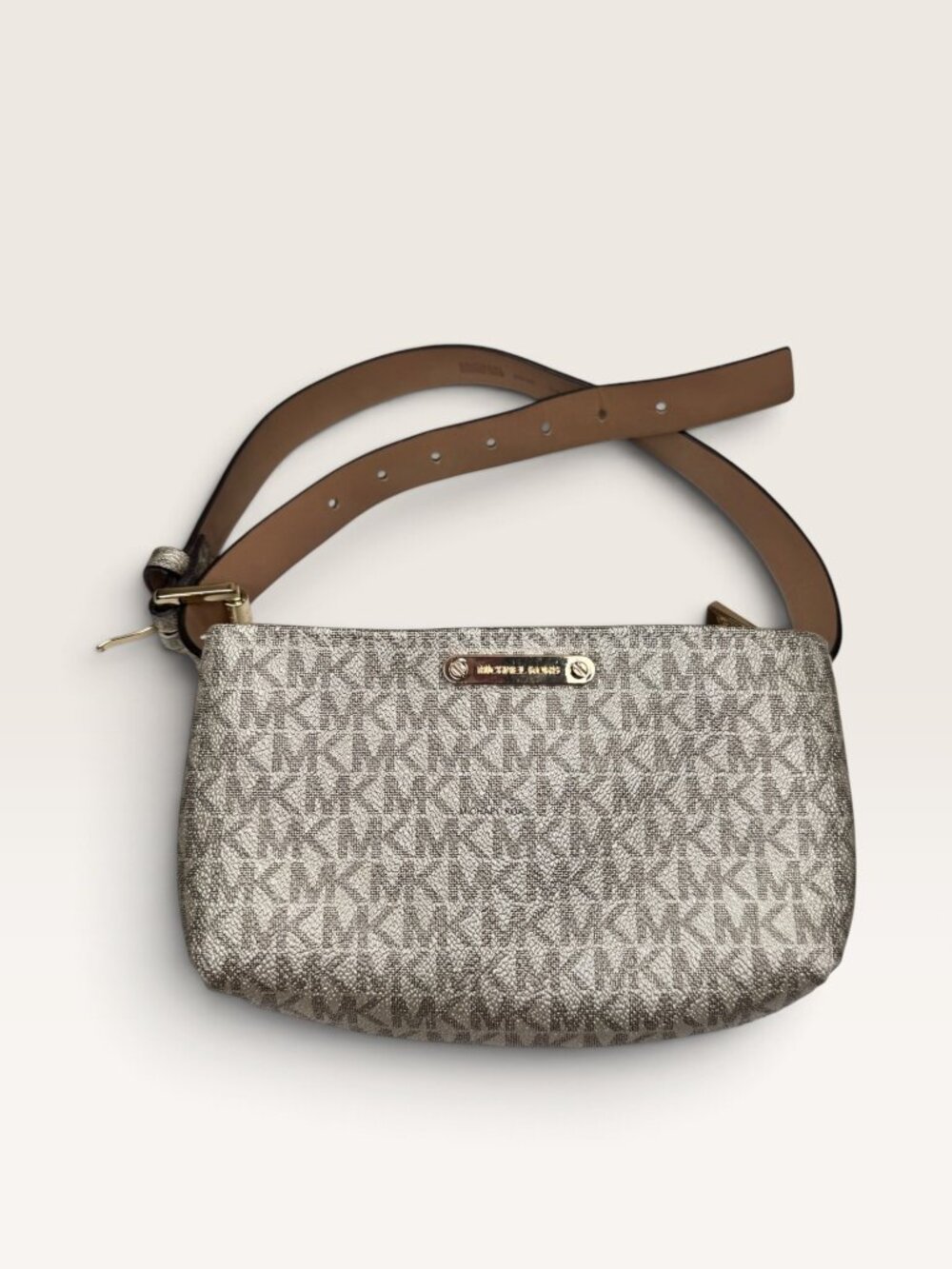 Michael Kors Signature Monogram Metallic Gold Belt Bag Waist Pack S/M